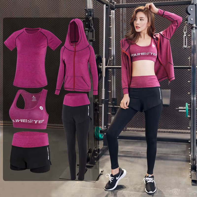 New Women Yoga Sets Bra+T Shirt+Shorts+Pants Sports Wear for Women Gym Clothing Workout Clothes Fitness Clothing Jogging