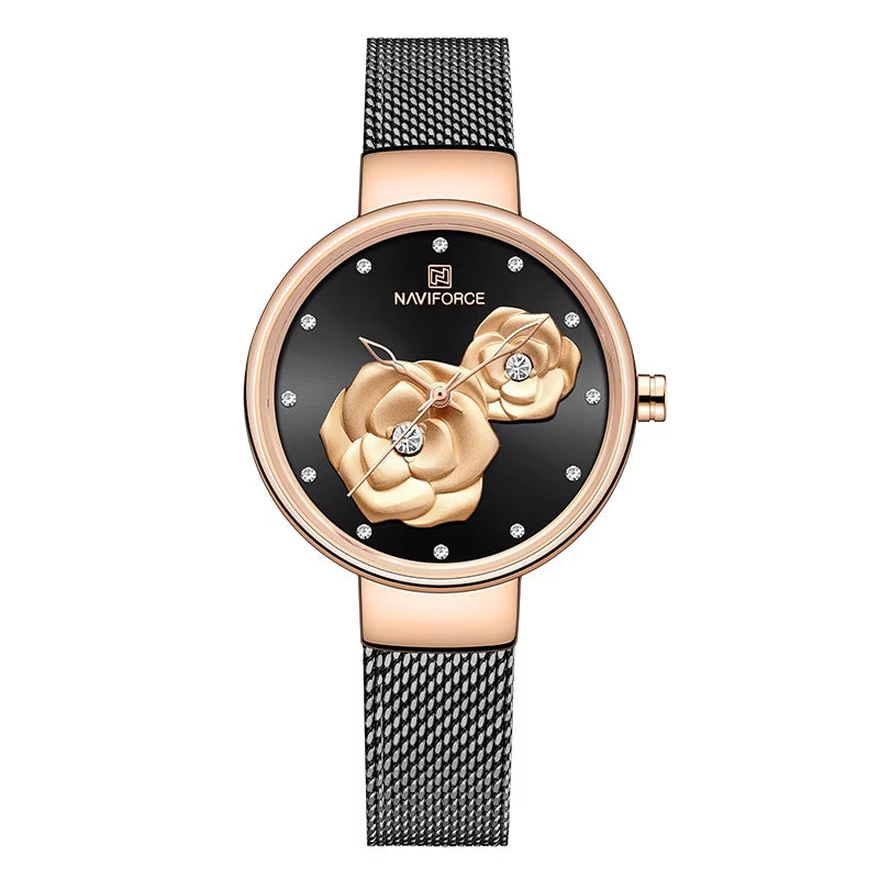 Women Watch  Top Luxury Brand Steel Mesh Waterproof Ladies Watches Flower Quartz Female Wristwatch Charming Girl Clock