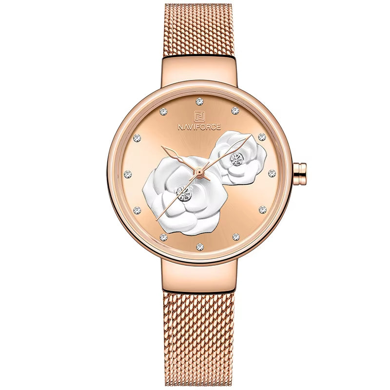 Women Watch  Top Luxury Brand Steel Mesh Waterproof Ladies Watches Flower Quartz Female Wristwatch Charming Girl Clock