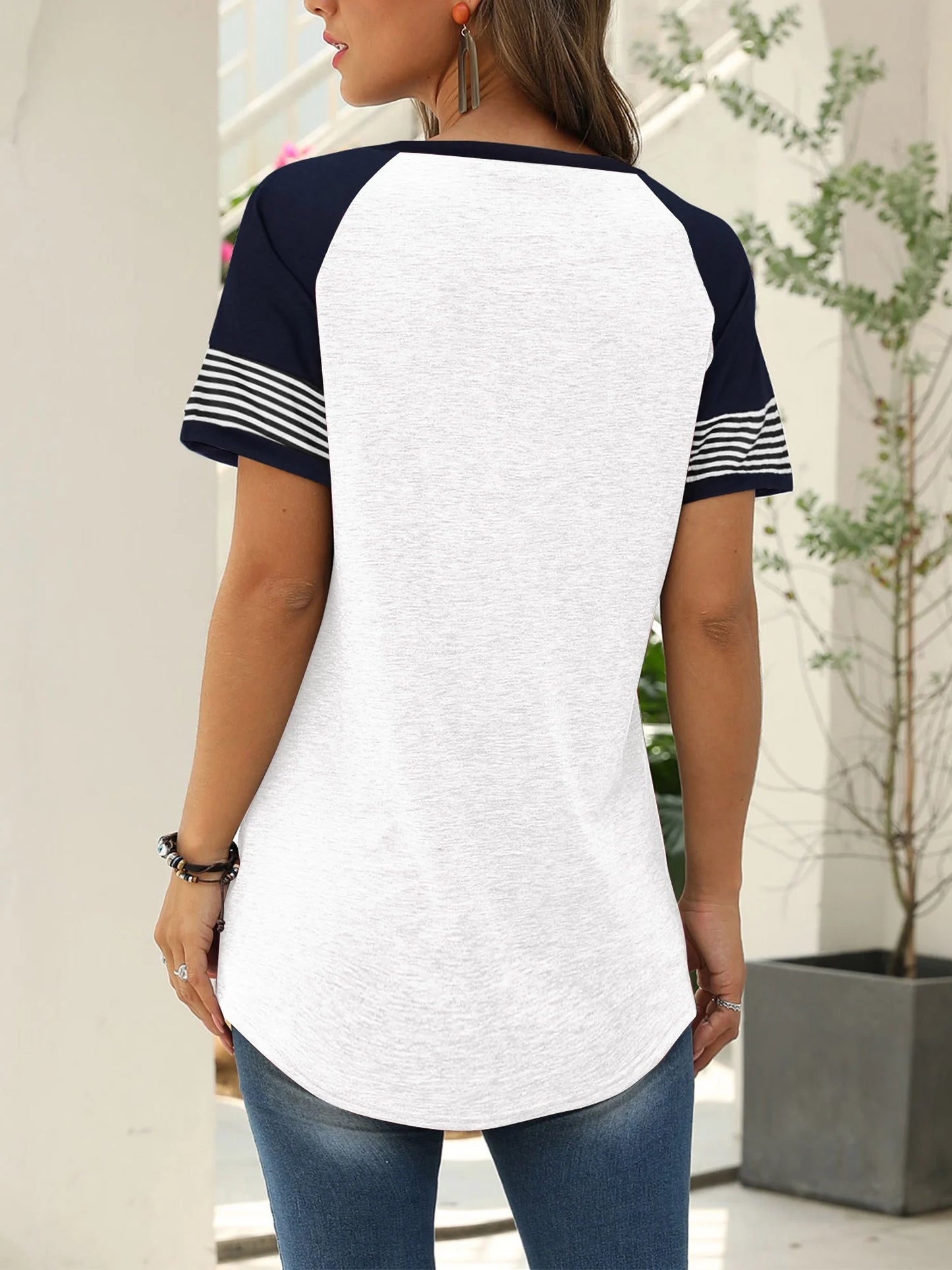 Women'S Short Sleeve Tops Leopard Color Block T Shirt Casual Tunic Crew Neck Striped Shirts Black Tees