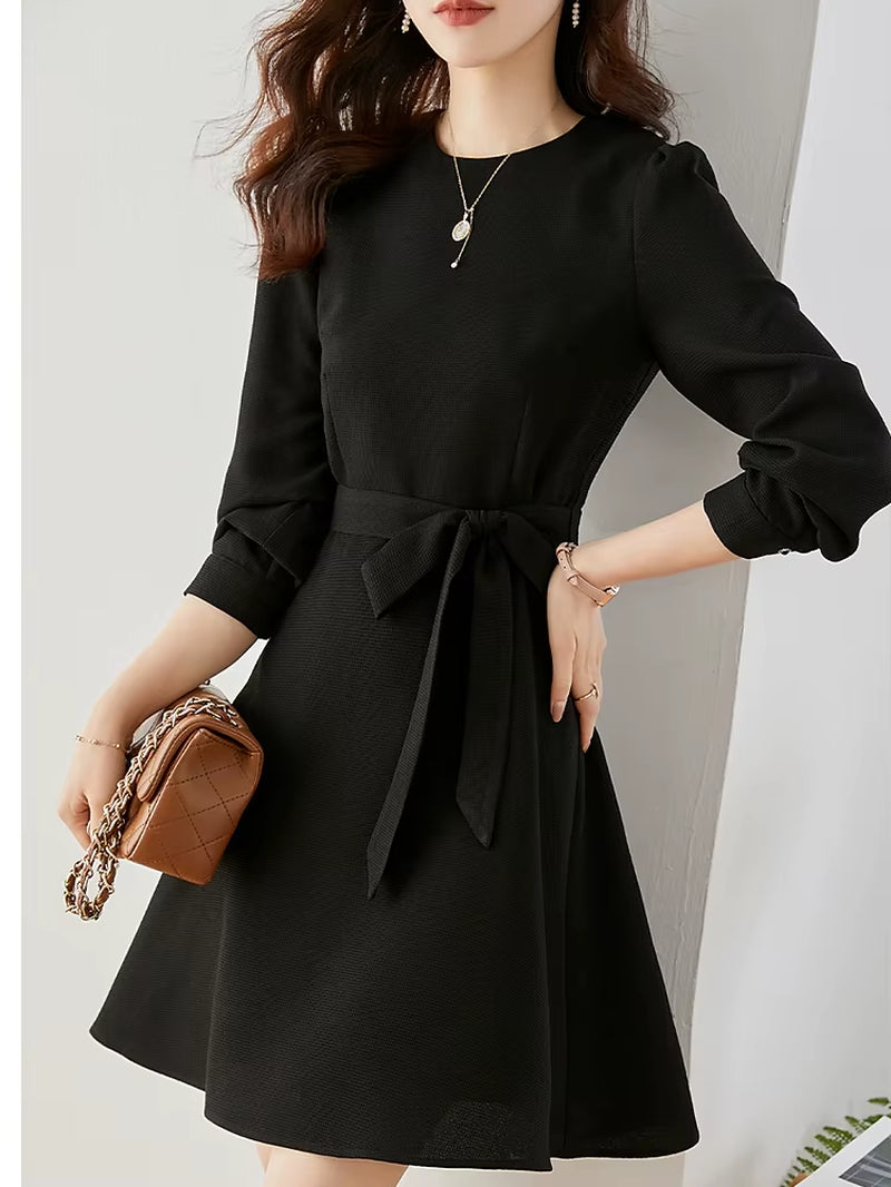 Vintage Pink Mini Dress for Women Spring 2023 New Korean Style Long Sleeve a Line Slim Belt Birthday Dresses Robe V7798