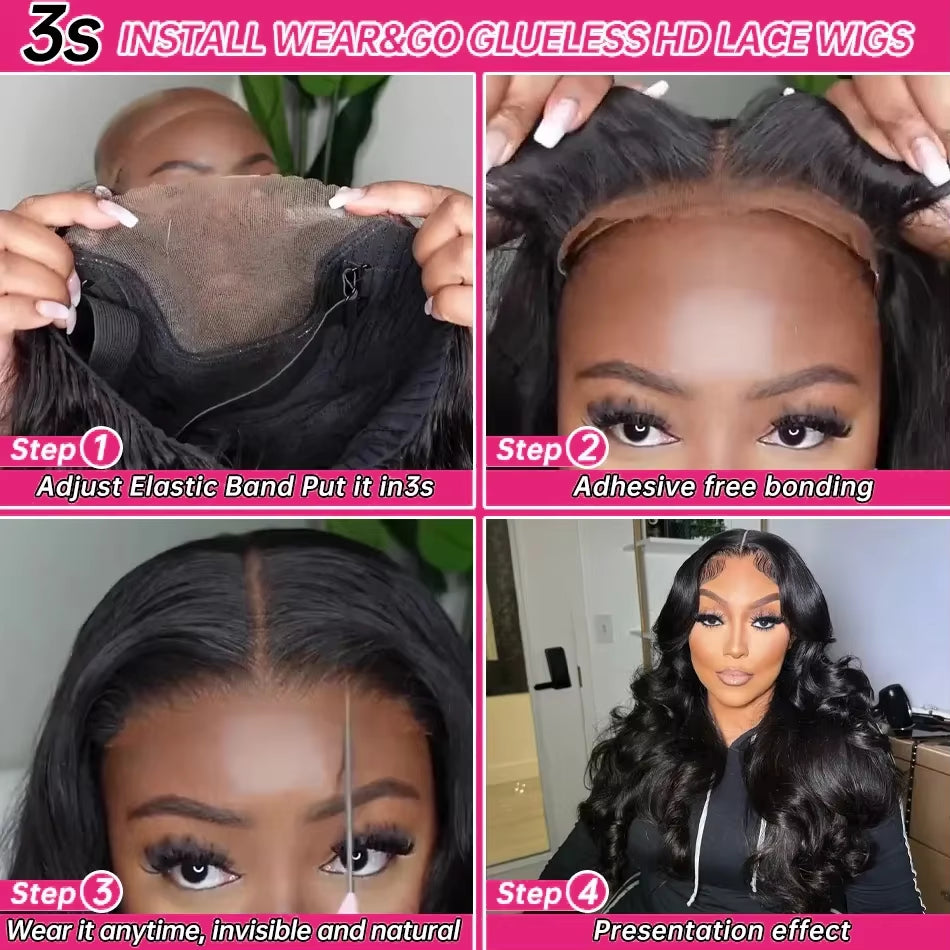 Wear and Go Glueless Human Hair Wigs Preplucked Brazilian Body Wave 13X6 HD Lace Frontal Human Hair Wigs for Women Ready to Wear