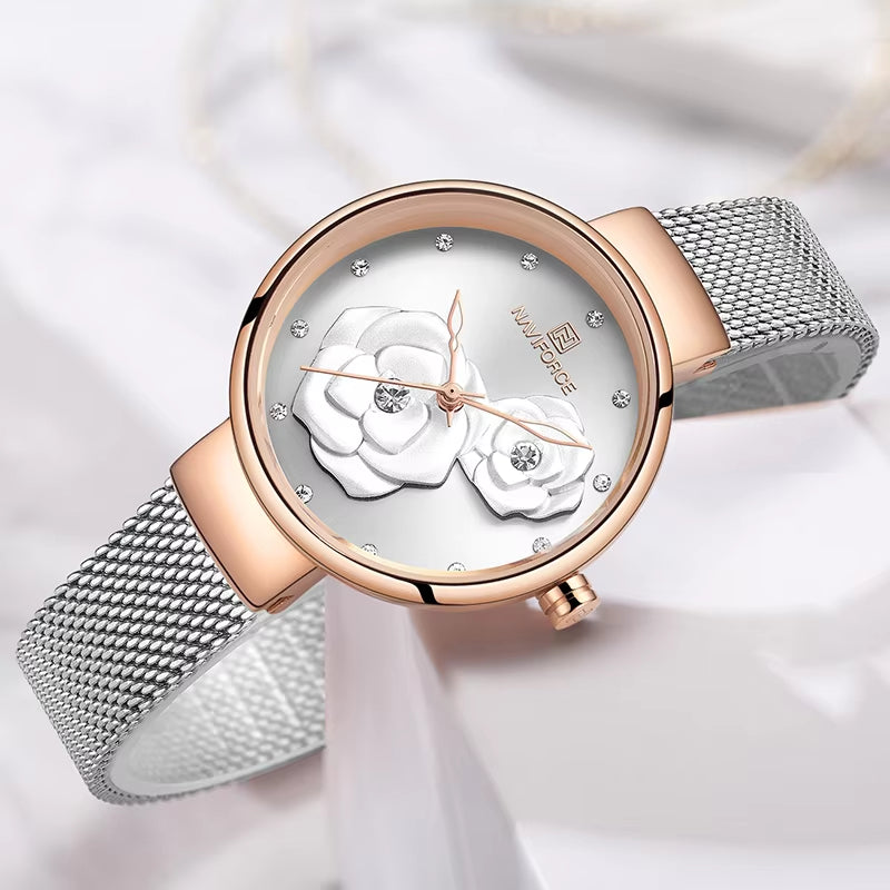 Women Watch  Top Luxury Brand Steel Mesh Waterproof Ladies Watches Flower Quartz Female Wristwatch Charming Girl Clock