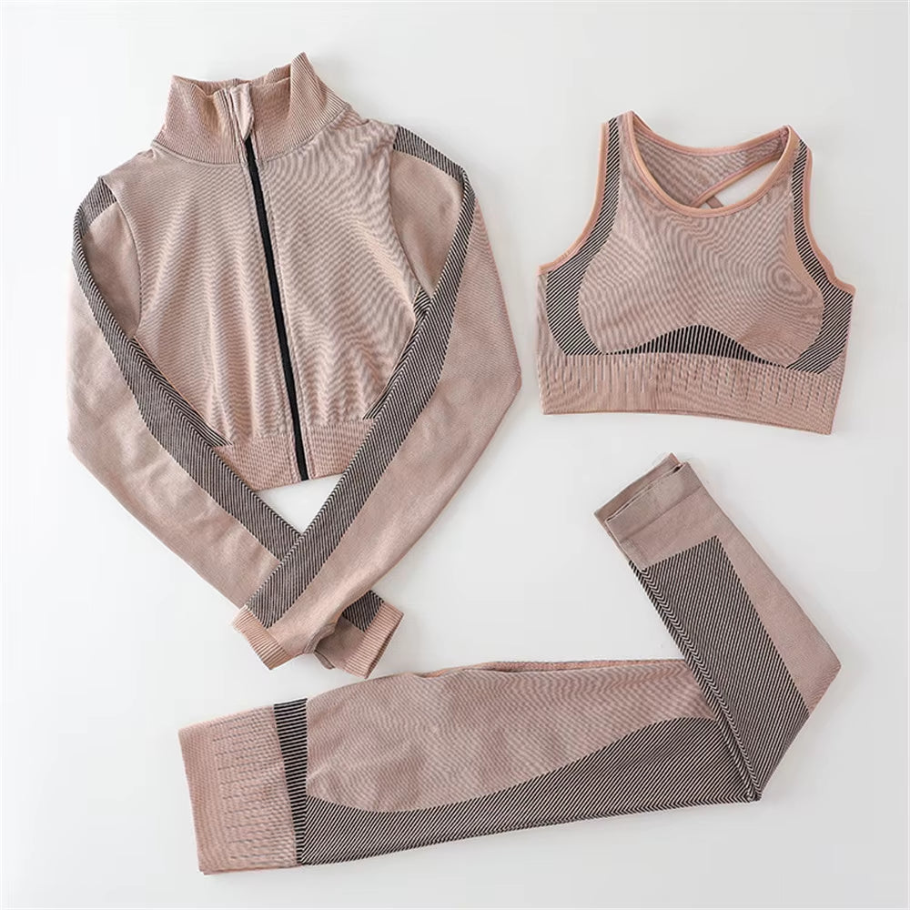 Women Fitness Sport Yoga Suit Seamless Women Yoga Sets Long Sleeve Yoga Clothing Female Sport Gym Suits Wear Running Clothes